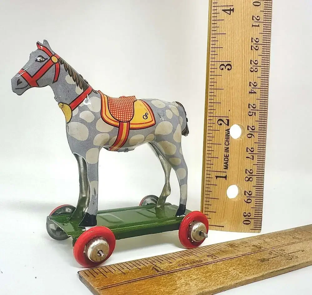 Miniature Tin Toy Horse on Wheels Vintage Penny Toy Ornament by Schylling